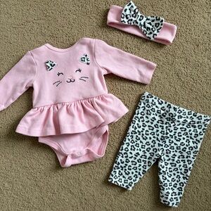 3M Little Me Pink Leopard Kitty Cat Outfit 100% Cotton